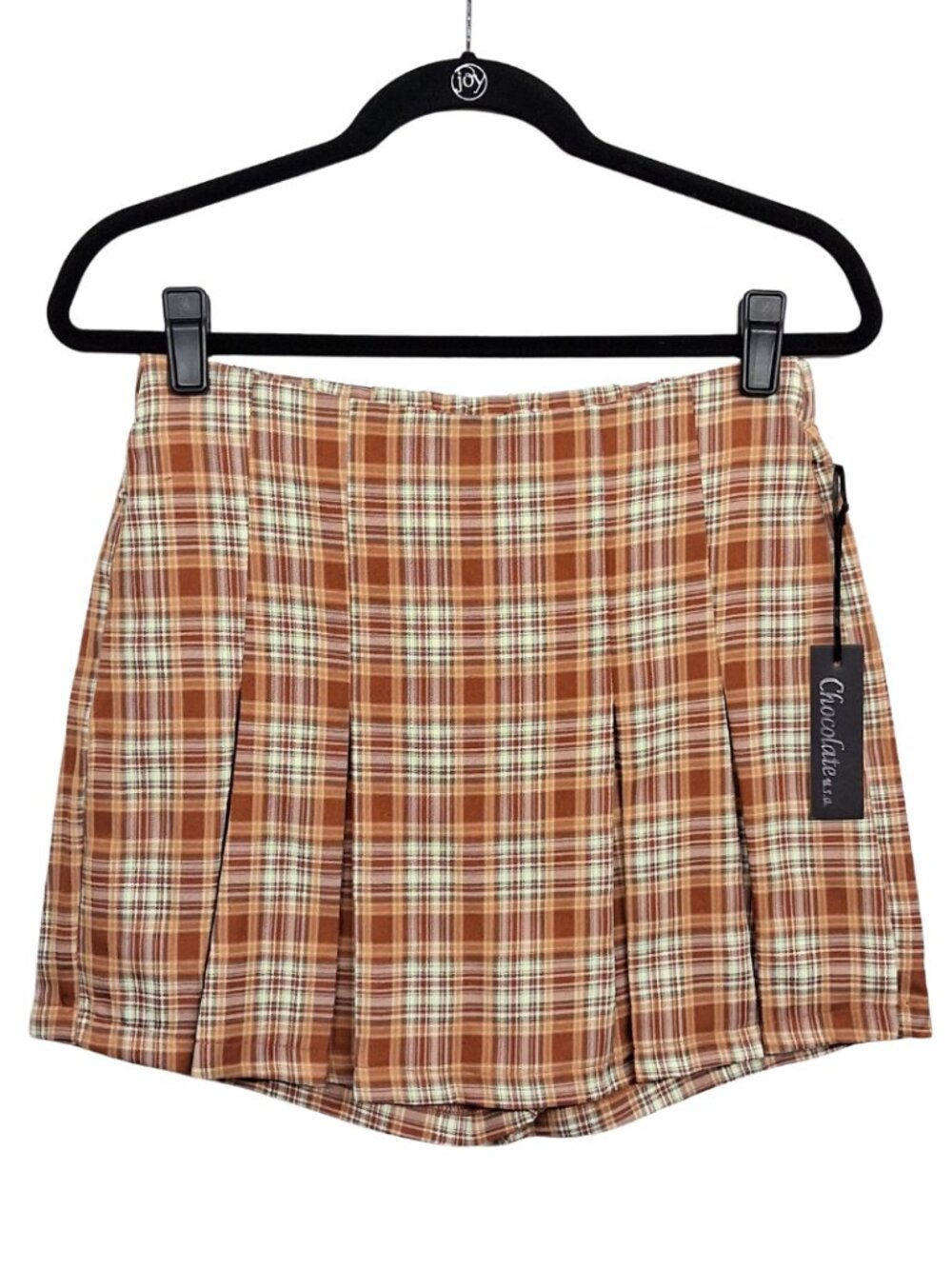 CHOCOLATE Plaid Skort Brown Pleated Mini Skirt with Shorts Medium NWT
